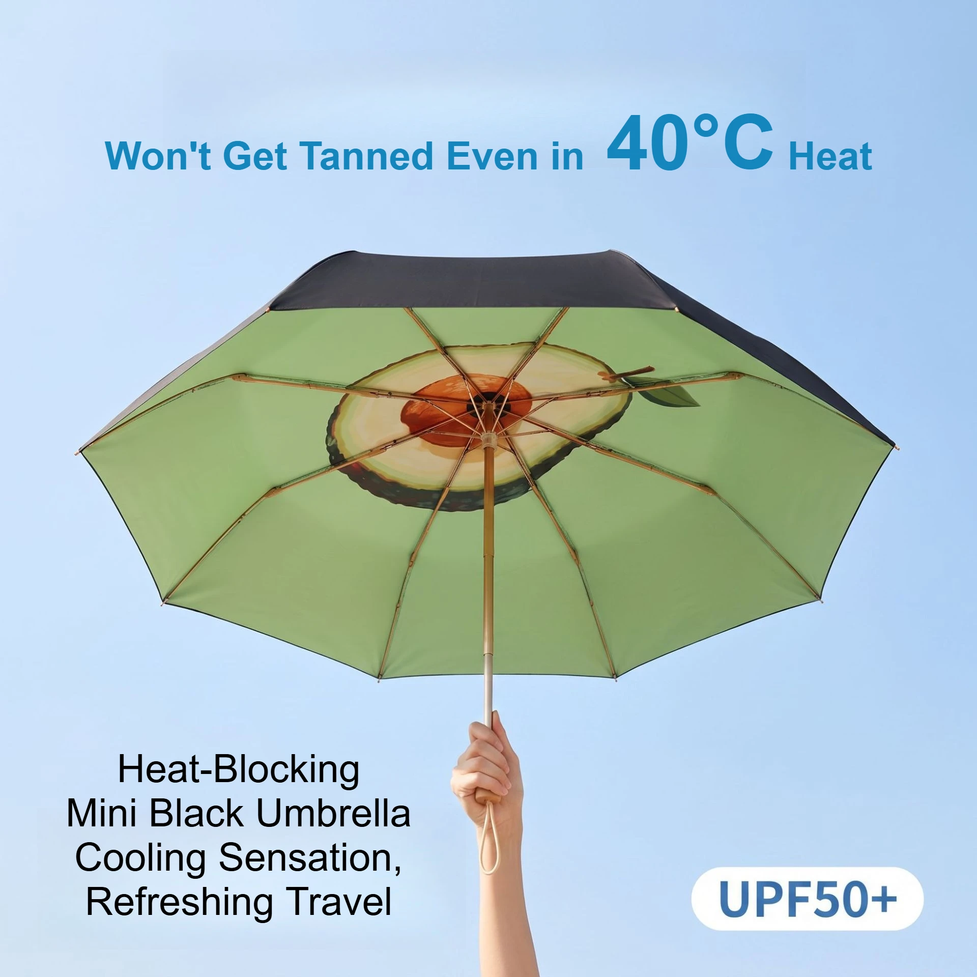 Fruit Print Sun Umbrella Black Coating UV Protection UPF50+ 3 Fold Lightweight Folding Umbrella for Women Travel Rain Parasol
