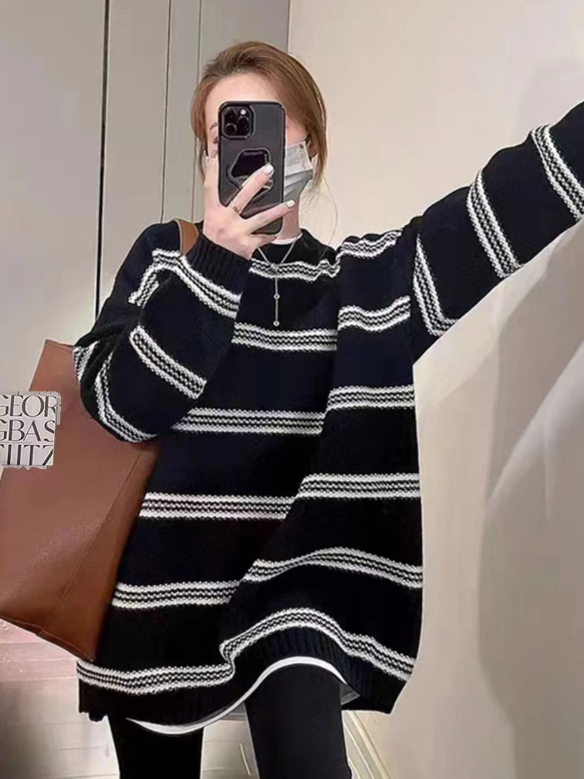 

plus Size Women's Vintage Striped round Ne Knitwear Long Sve Warm Thiened Spring Autumn Loose Fit Top Meat Concealing