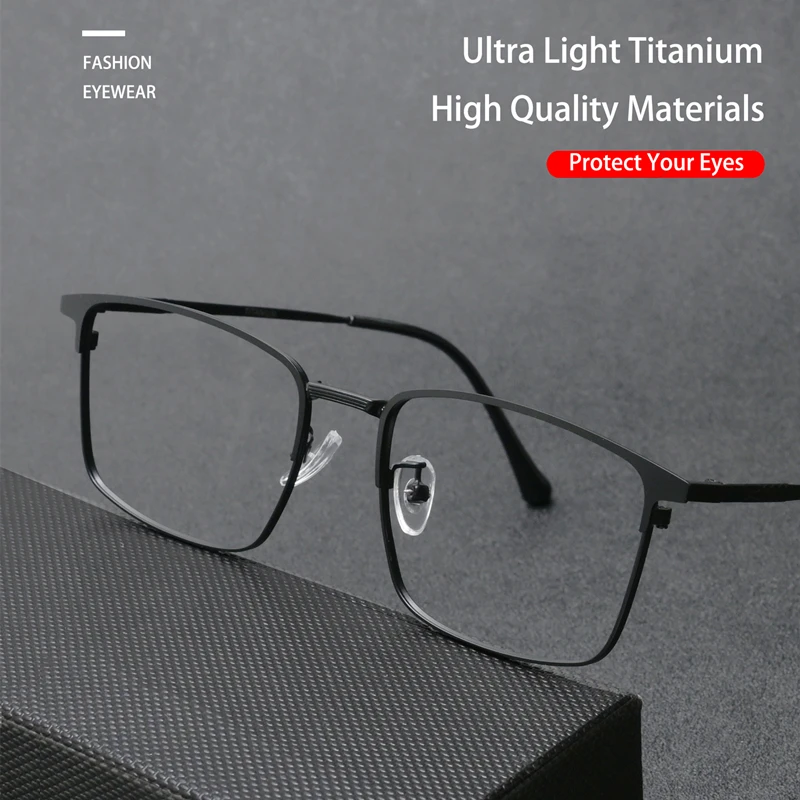 High Quality Ultralight Retro Pure Titanium Metal Anti Blue Light Reading Glasses for Men's Square Presbyopia Glasses