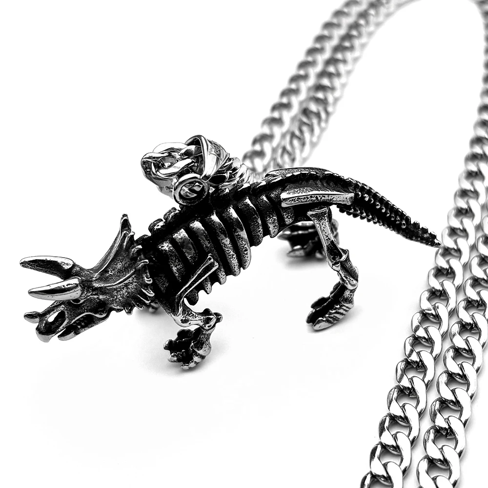 

Goth Punk 316L Stainless Steel Triceratops Skeleton Pendant Necklace For Men Women Silver Color Hip Hop Chain Biker Jewelry Gift