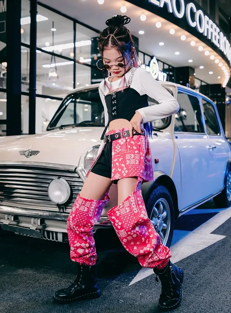 Tops Cargo Pants Festival Clothing Concert Outfits Dancer Outfit Girls PinkStage Costume Hip Hop Street Clothes Crop