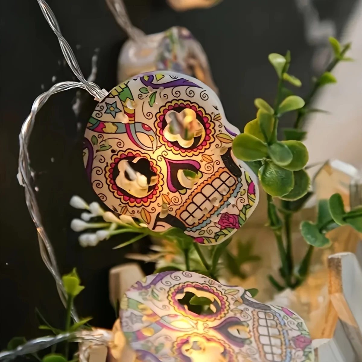 10leds Halloween Skull String Lights Floral Patterns Battery Powered Halloween Home Decor String lights Outdoor Decorative Light - view 6