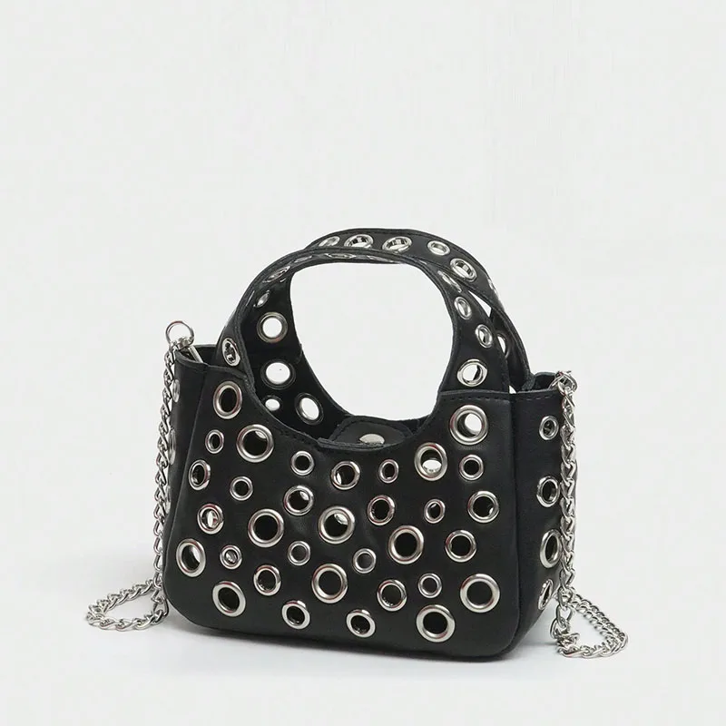 

Fashion Hollow Rivet Small Tote Bag Cute Women Handbags Designer Luxury Pu Leather Chains Shoulder Crossbody Bags Trend Purses