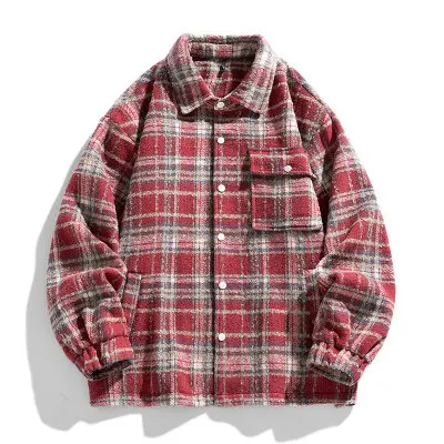 2024 New Japanese Vintage Plaid Jacket Men's Coat Fashion Brand Loose Large Size Casual Student Couple Coat Casual Daily Coat
