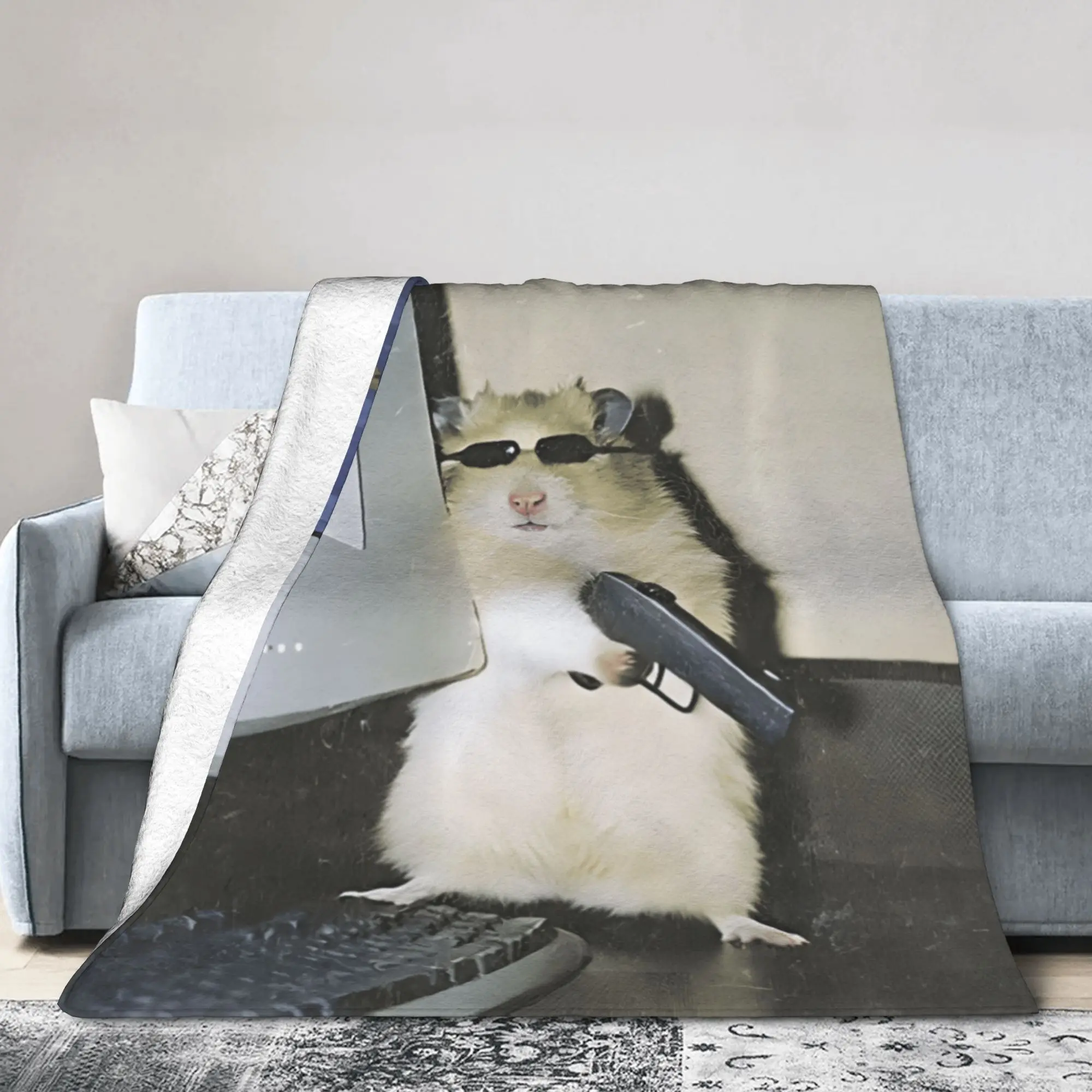 Cyber Hamster Funny Animal Meme Blanket Cringe Flannel Funny Warm Bedding Throw Blankets for Bed Sofa Spring Autumn Travel
