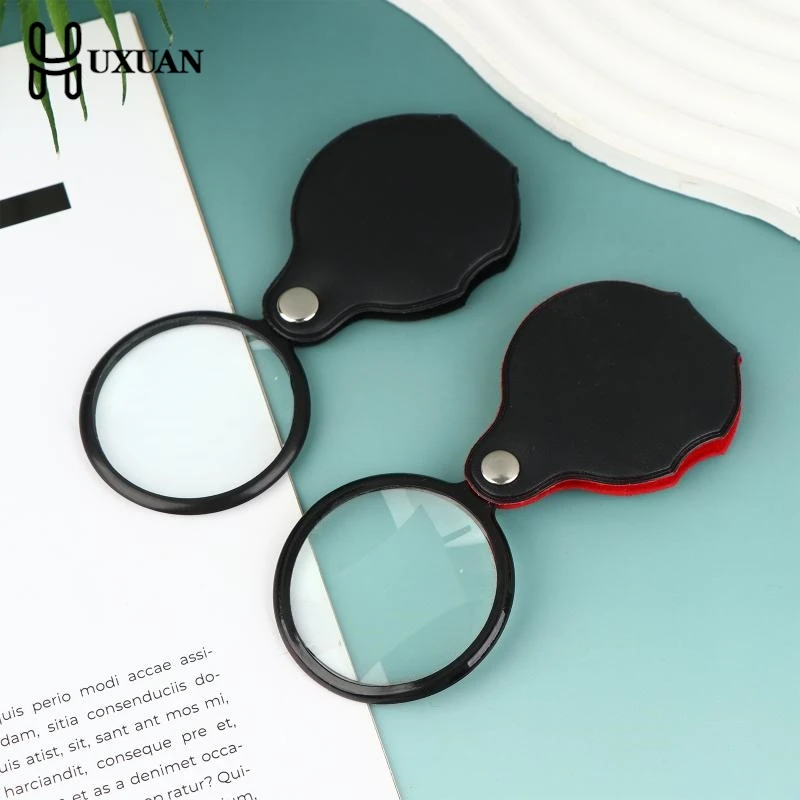 50/60/70MM Folding Magnifying Glass Folded Leather Case Portable Handheld Jewelry Loupe 8X Mini Magnification