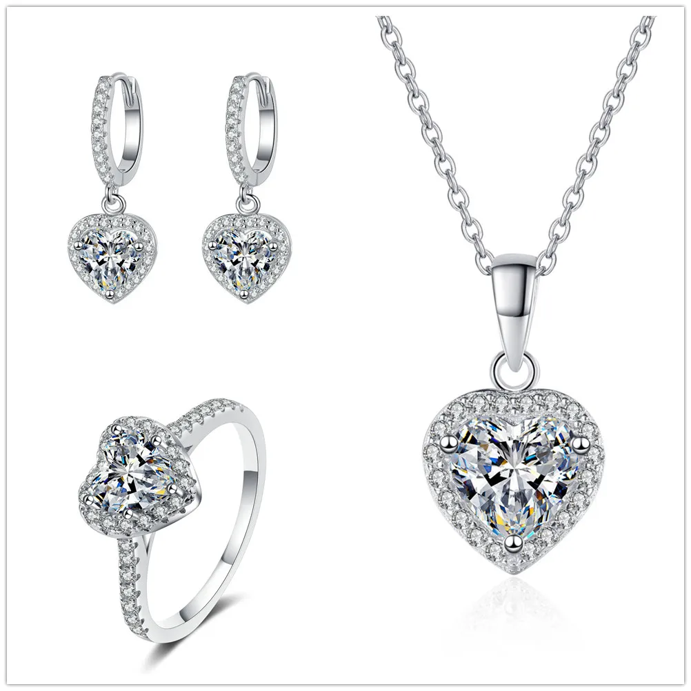 

Total 4 carat heart shape d color vvs moissantie Jewelry set for charm lady earring ring set female finger jewerly gifts