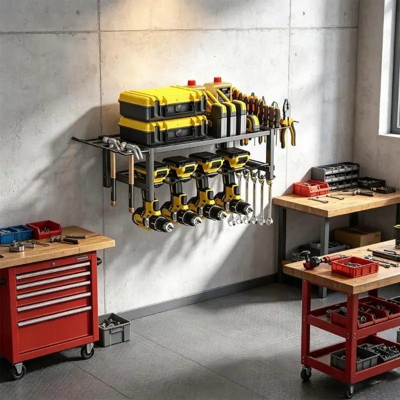 An der Wand befestigter Geräteträger aus Stahl für Elektrogeräte mit Haken und Unterstützung für langlebiges Design D2RD – Detail 10