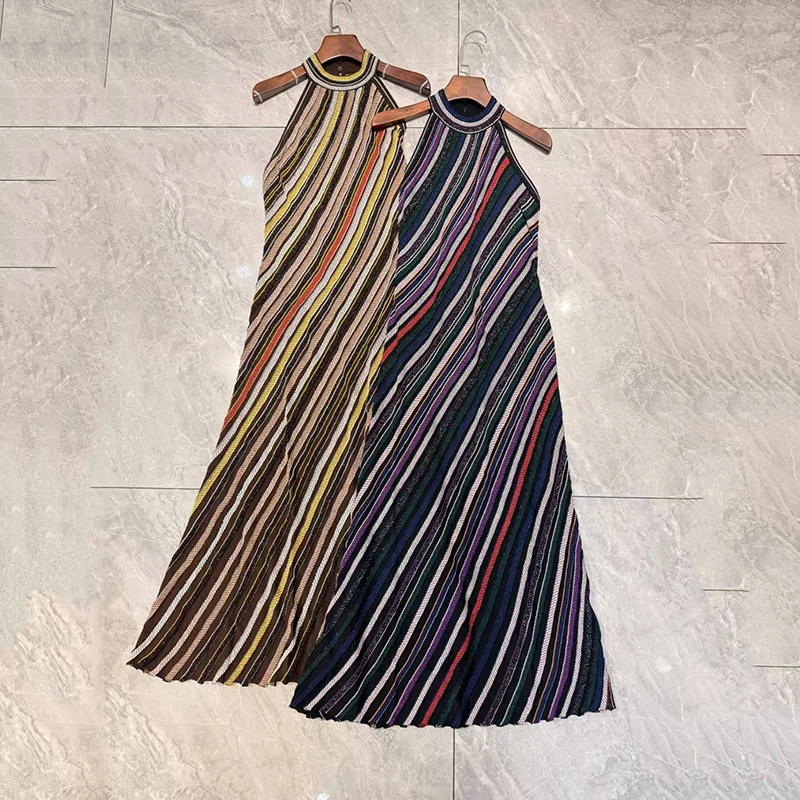 

Женское трикотажное платье в полоску с цветными блоками, модное эластичное платье макси для рабочей одежды, сексуальное вечернее платье с открытой спиной, 2025, новое поступление