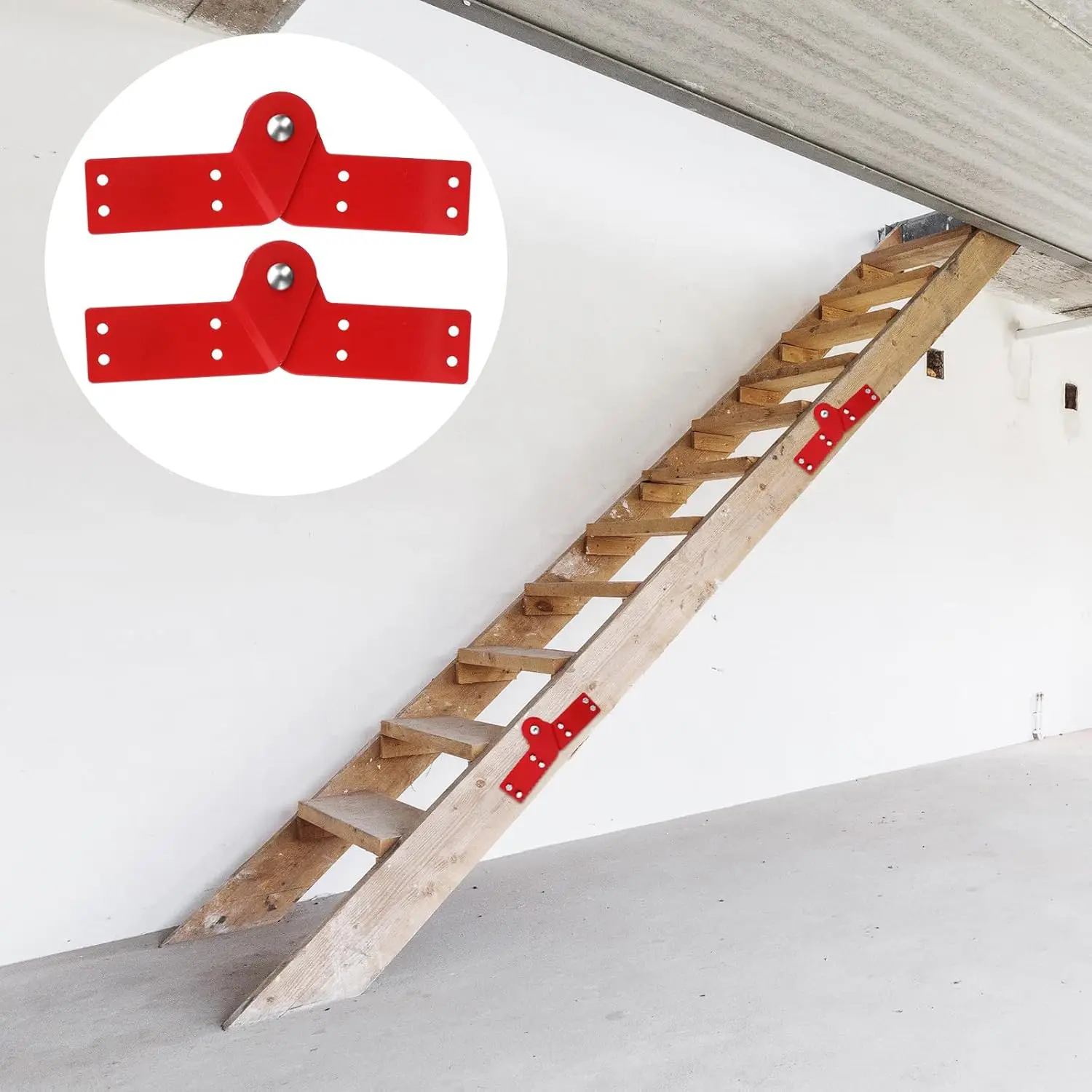 4 Pcs Attic Ladder Hinge Replacement Kit Herringbone Ladder Tie Rod with Anti Slip Screws