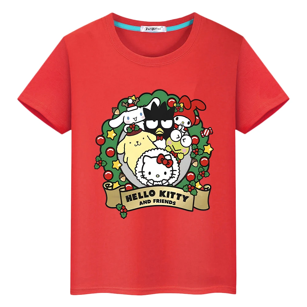 

hello kitty Print 100%Cotton t shirt for kids boy 10year Cartoon Short Tops y2k one piece Christmas Anime Tees kids clothes girl