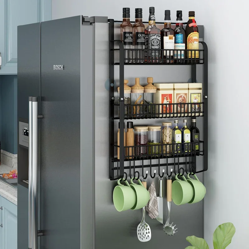 Storage System Large Capacity Fridge Side Wall Hangers Condiment Modern Simple Kitchen Storage Shelf Spoon Stand