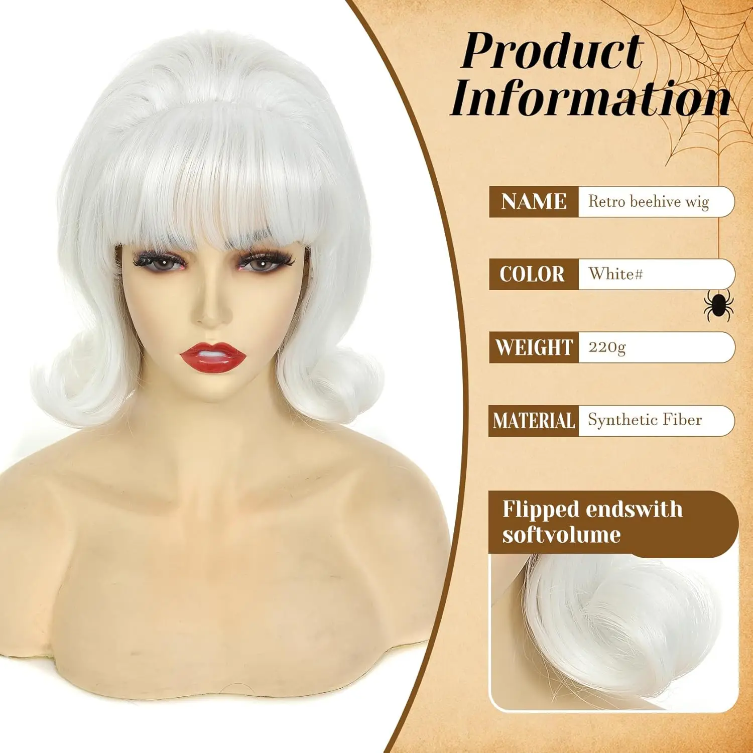 HAIRJOY Kunsthaar-Perücke, kurzer Bob mit Pony für Damen, 60er- und 70er-Jahre-Retro-Bienenstock-Bouffant-Perücken, Vintage-Kostümperücke für Halloween – Detail 5
