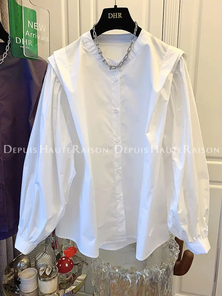 

Splicing Lantern Sleeves Cotton Shirt Top Women's Long Sleeved 2025 Spring And Autumn New Loose Casual Shirt