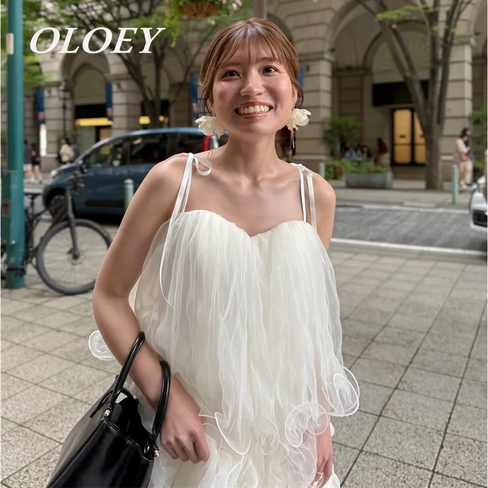 OLOEY Elegant A Line Wedding Dresses Muti-layered Pleats Tulle Floor Length Bridal Gowns Korea Photoshoot Zip Back Customized