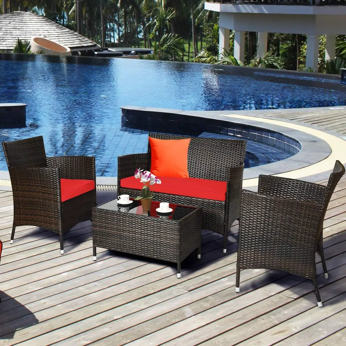 

Luxury Furniture New Design Outdoor Patio Furniture Leisure Rope Four Sets Table and Chair Make With Rattan Outdoor Dinner Chair