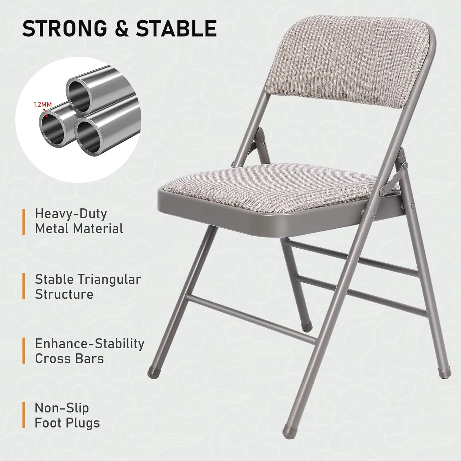 6 عبوات من كراسي القماش القابلة للطي مع مقاعد مبطنة، سعة 350 رطل، رمادي (إطار معدني، لحفلات الزفاف، المكتب، المدرسة، الكنيسة) #6