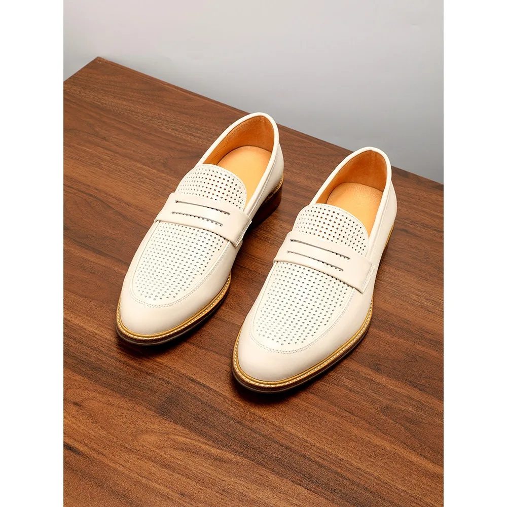 Summer high quality Genuine Leather Men's Sandals Hollow Out Mesh Breathable Slip on Soft Sole Business Casual Hole Shoes