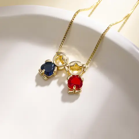 Nidin Trendy 9 Styles Cute Birthstone Girl Boy Pendant Necklace For Women Delicate Heart CZ Zircon Daily Wear Party Jewelry Gift