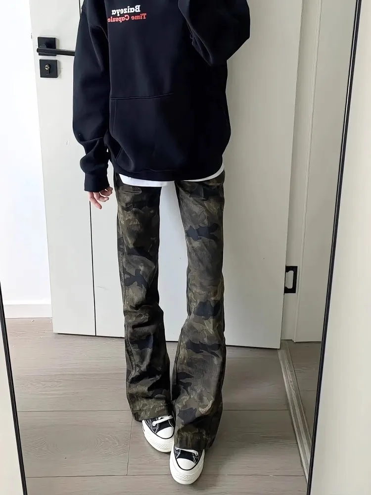 

American Sle Camouflage Wide Leg Jeans Men Women Autumn Cleanfit High Street Straight Slimming High Waist Pants