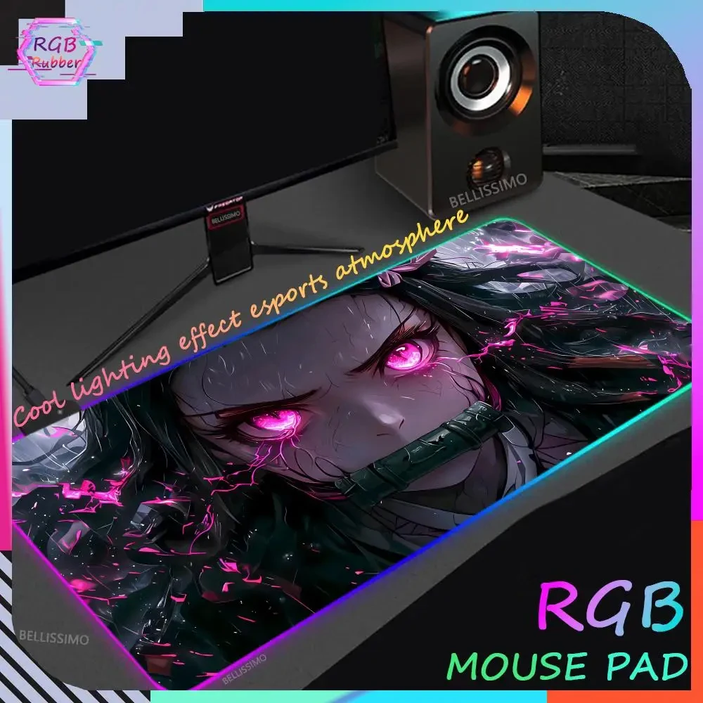 

Demon Slayer Anime Mousepad Gaming Mouse Pad RGB LED Gamer Mat Computer Desk Pad Mouse Keyboard Kamado Nezuko Loveland manga mat