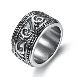 European and American Punk Style Vintage Dragon Pattern Men's 316L Stainless Steel Rings Size 7-14