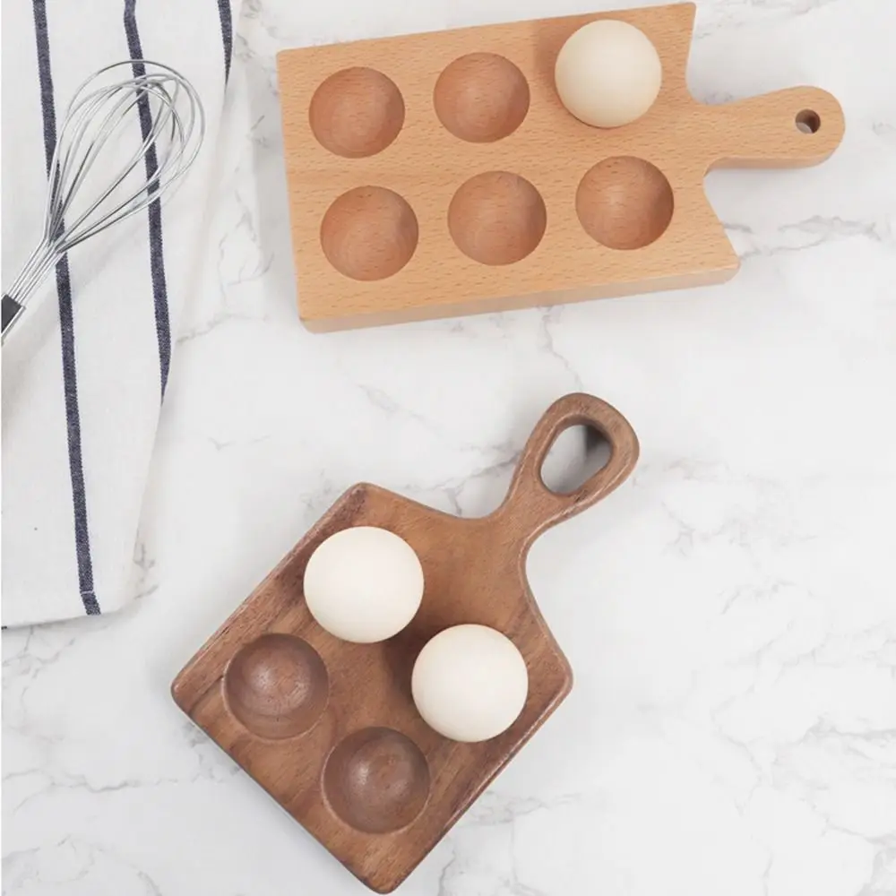 Easy to Clean Handle Wood Egg Holder Double Row 4/6 Grids Egg Organizer Rack Durable Hanging Hole Wood Egg Tray Home