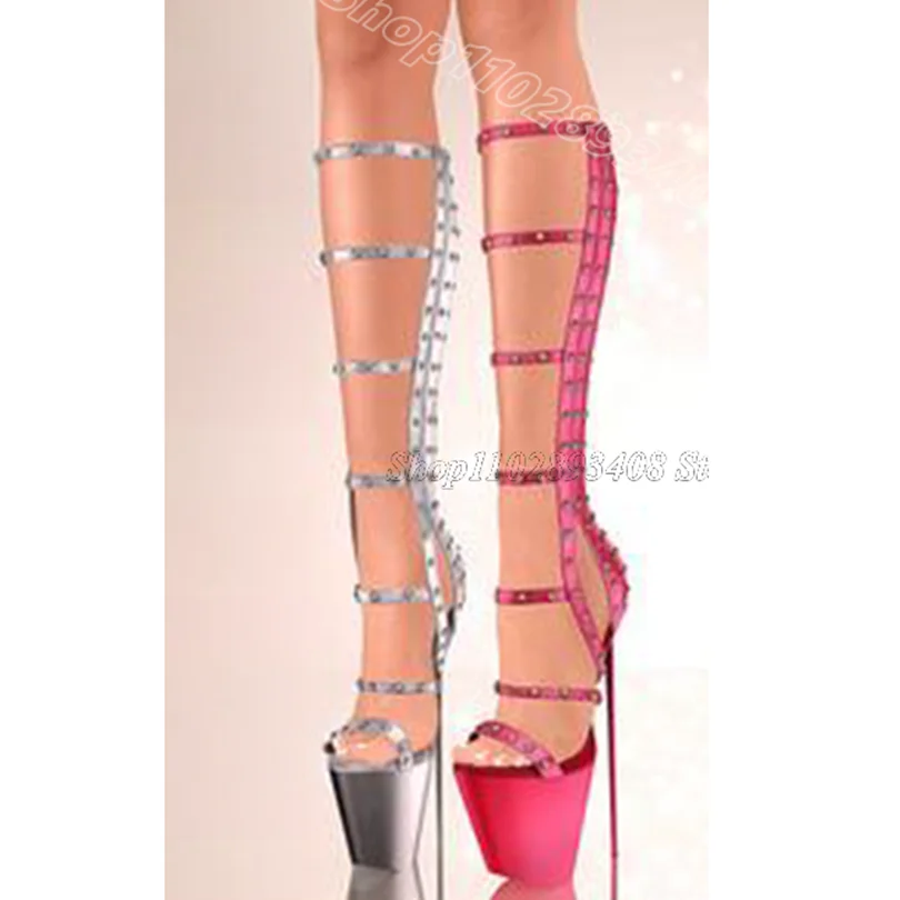 Black Rivet Decor Platform Sandal Boots Open Toe Party Casual Dress Fashion Summer Women Sandal Boots 2024 Zapatos Para Mujere