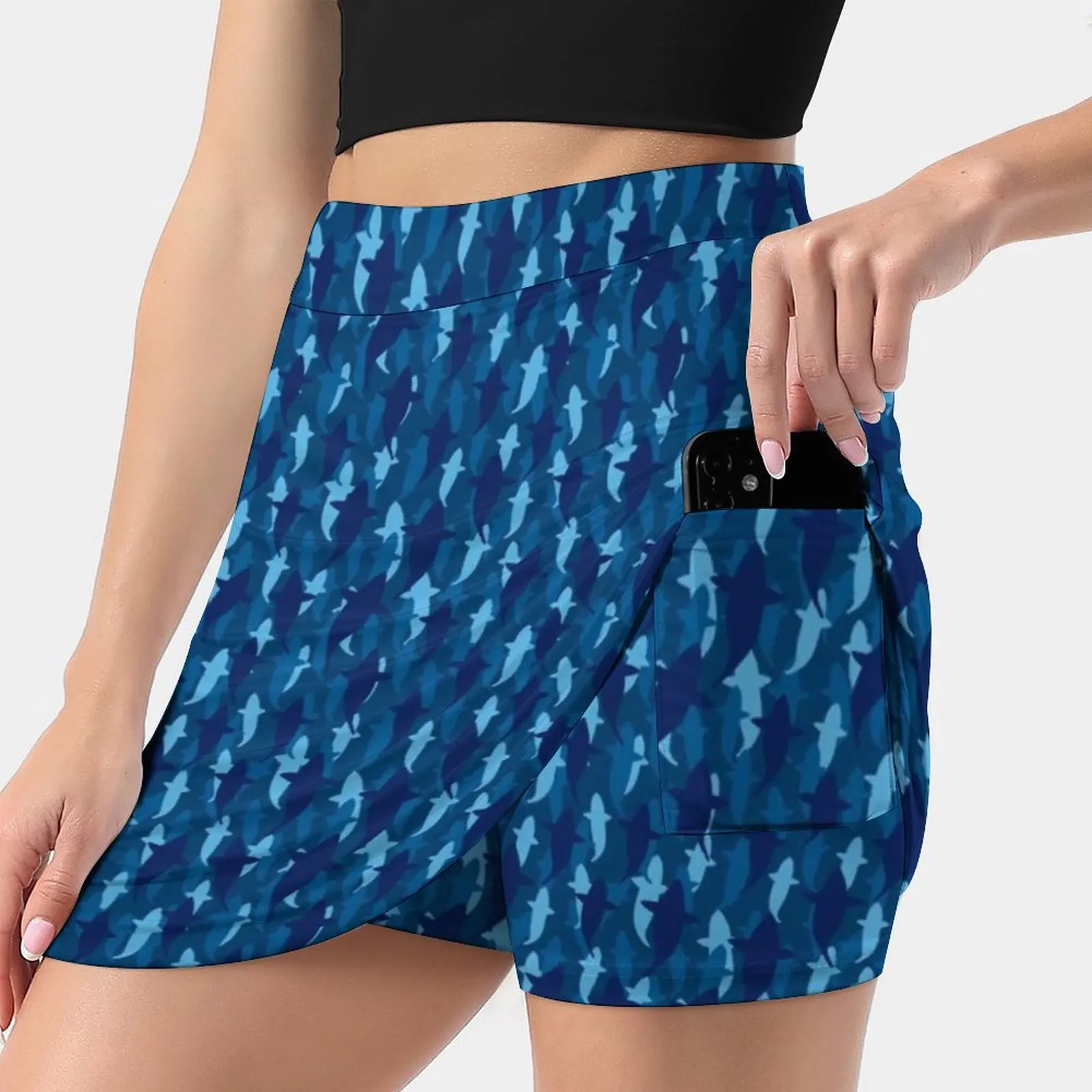 Shark Bite Women's skirt Mini Skirts A Line Skirt With Hide Pocket Shark Bite Blue Navy Indigo Girly Tomboy Tech