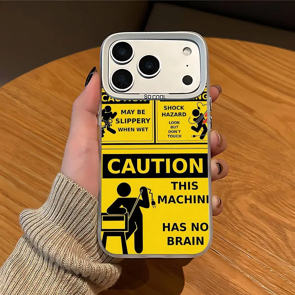 Warning Sign White Matte So Cool Lens Bumper Printed Cover For iPhone 16 15 17 14 11 12 13 Pro Max