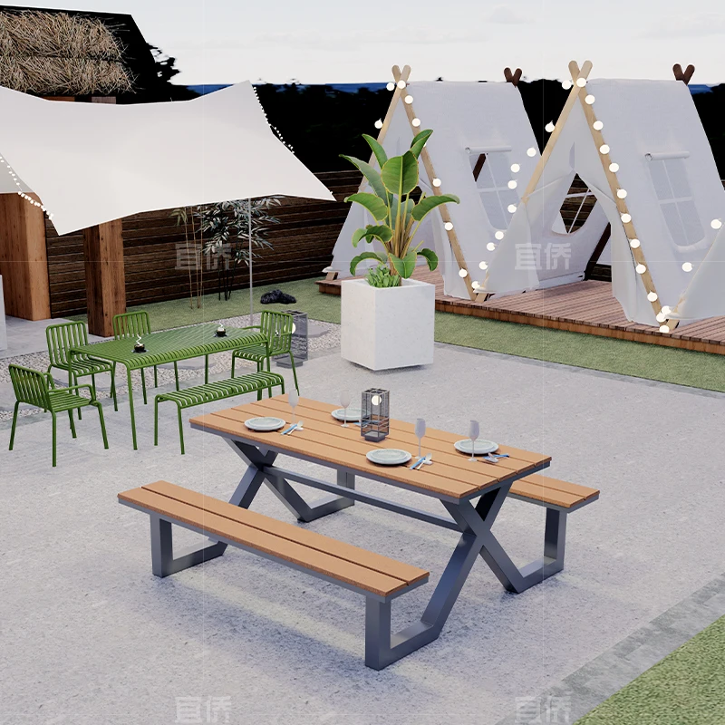Outdoor camping table and chair outdoor balcony one-piece table set courtyard garden open-air commercial leisure table and chair