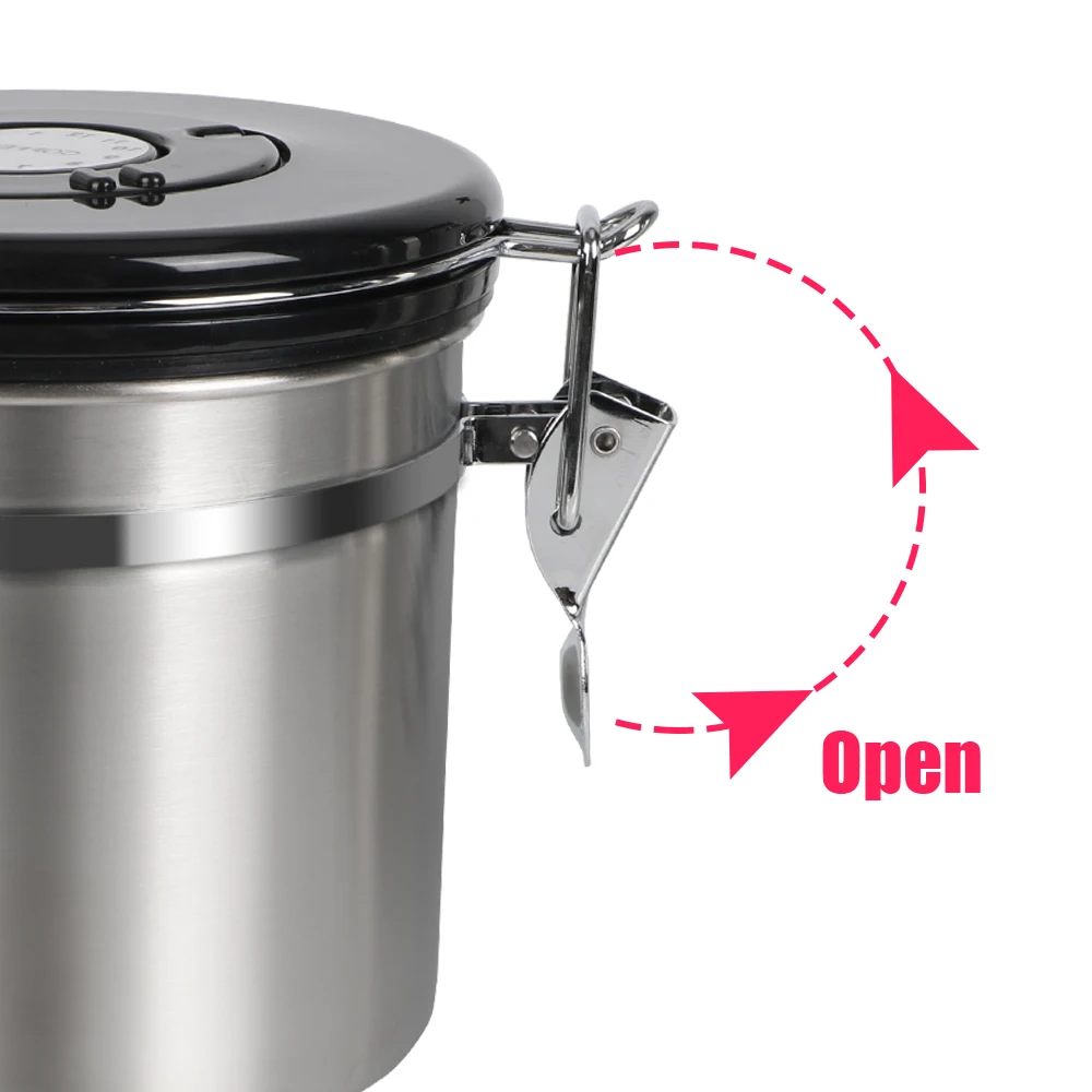 Stainless Steel Airtight Lid Preserves Freshness Storage For Coffee Beans Canister Coffee Container with Co2 Valve Coffeeware