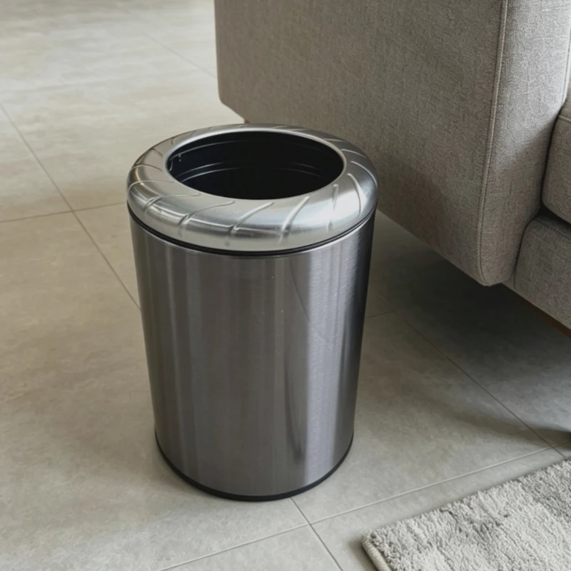 Stainless Steel Waste Bins Circular Bathroom Wastebasket Thicken Double-decker Trash Can Luxury Retro Household Litter Bin