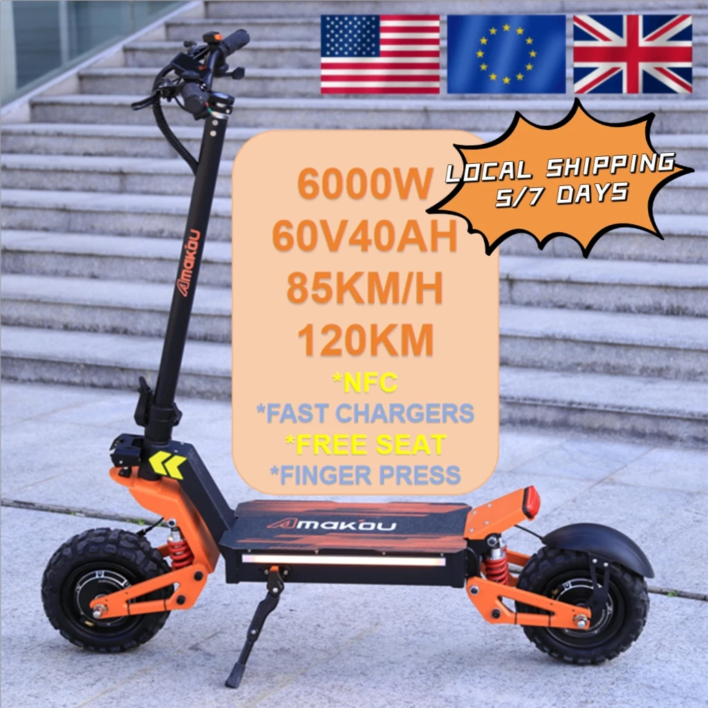 

TOURSOR X5 США, ЕС, Великобритания, электронные скутеры, 6000 Вт, двойной двигатель, 60 В, 40 Ач, электрический скутер для взрослых, 11-дюймовый внедорожный вакуумный самокат с шинами