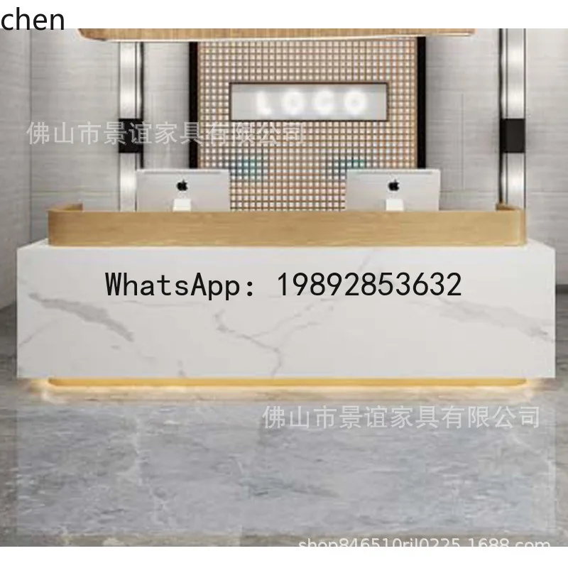 

X7 Office Front Desk Painted Cashier Desk Curved Stainless Steel Reception Desk