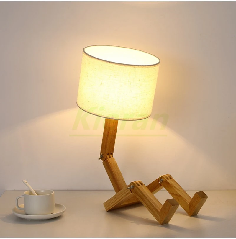 Nordic Modern Solid Wood Doll Led Table Lamps Bedroom Study Bedside Desk Lights Living Room Decorative Wooden People Floor Lamps