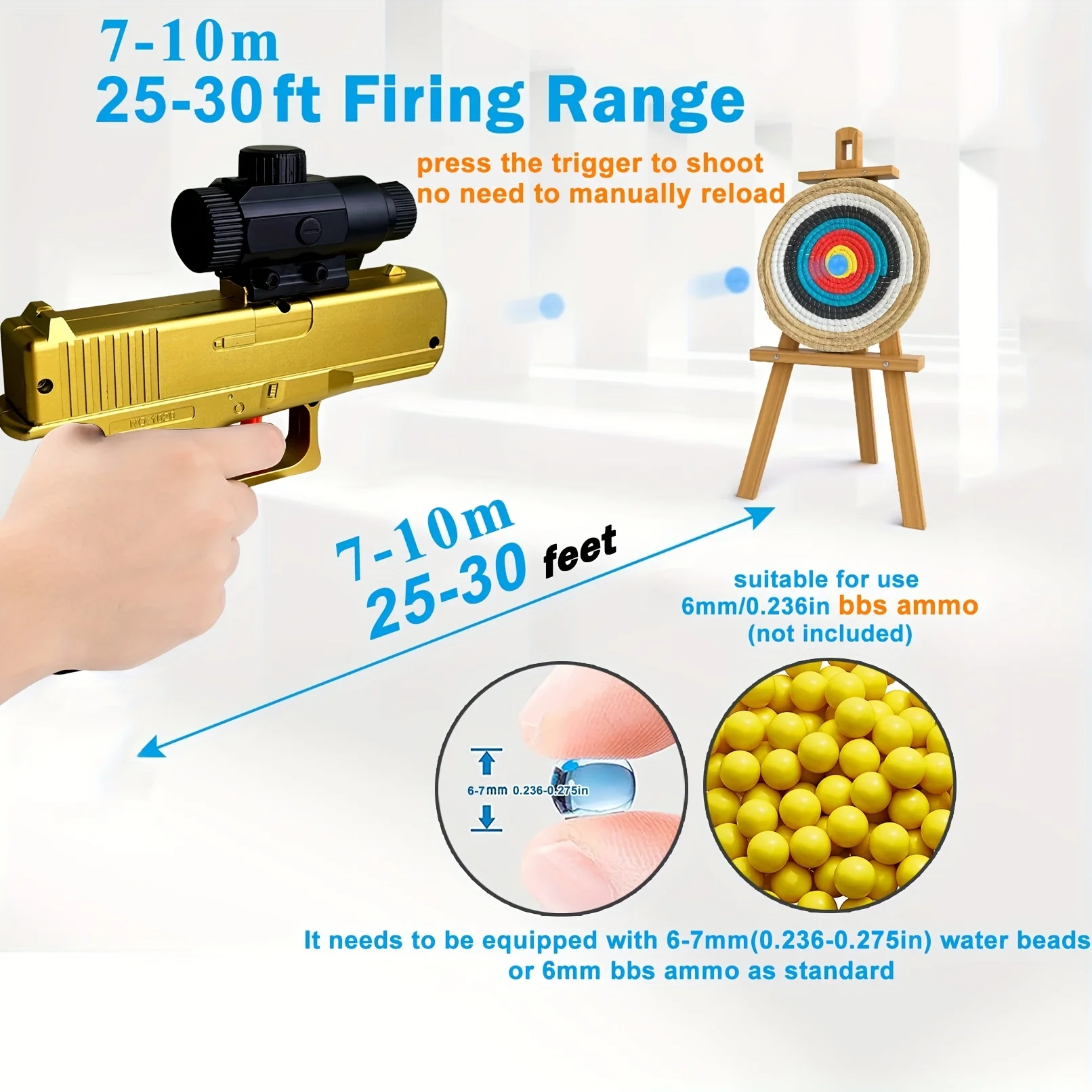 대상이 있는 미니 수동 블래스터, 충전되지 않은 장난감 총 권총, 6-7mm 구슬 및 6mm Bbs 탄약, 야외 팀 슈팅 게임에 적합
