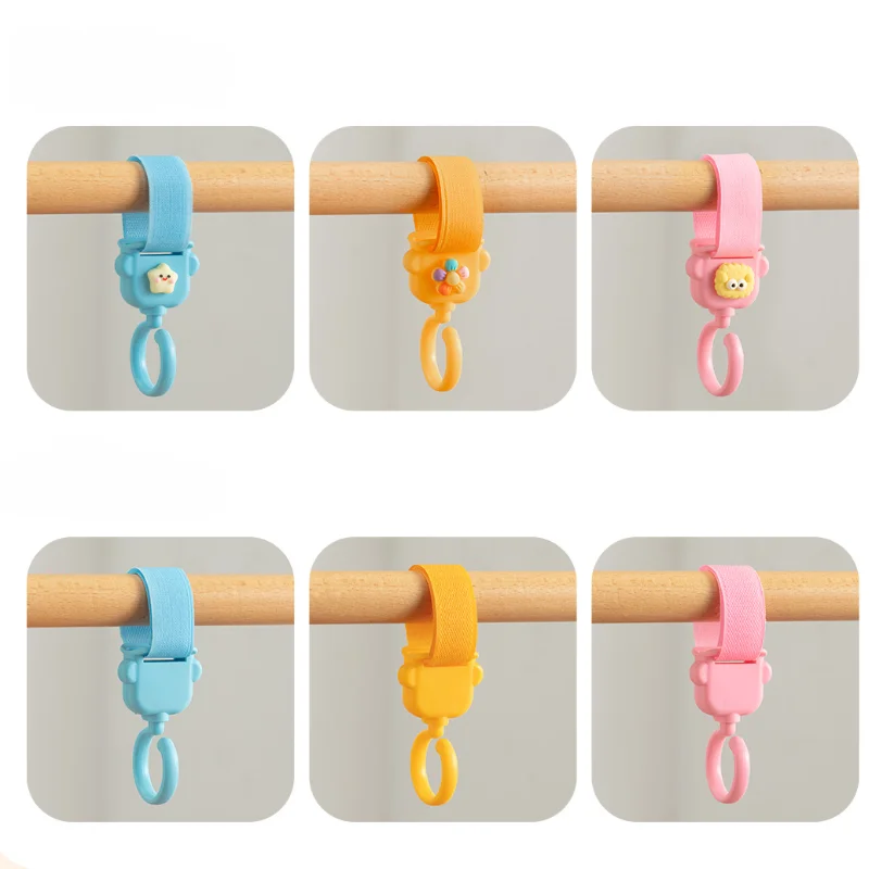 Cartoon Baby Stroller Hook Clothes Drying Pole Hanging Bag Multifunctional 360 Degree Rotating Handcart Accessories Velcro Hook