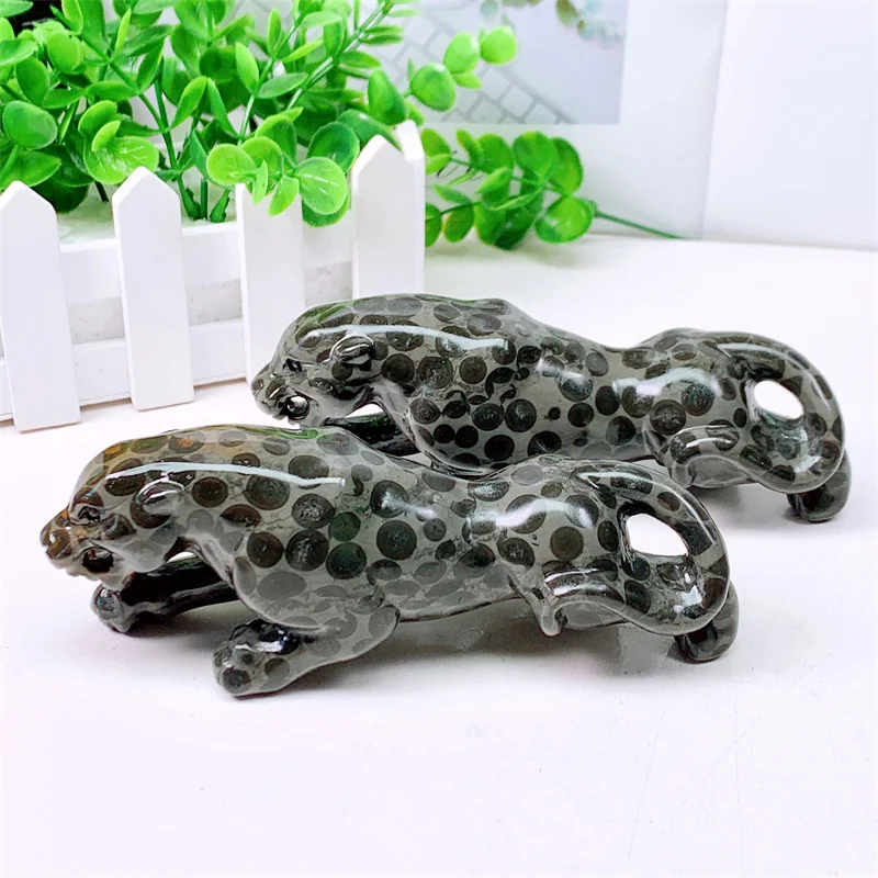 Natural Spotted Stone Cheetah Panther Carving Healing Polished Gemstone Crafts For Home Decoration Holiday Gift 1pcs