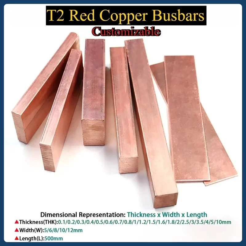 99.9% T2 Pure Copper Busbar Flat Strip 0.1-10mm Thick 5-12mm Wide 500mm Long Custom Cut