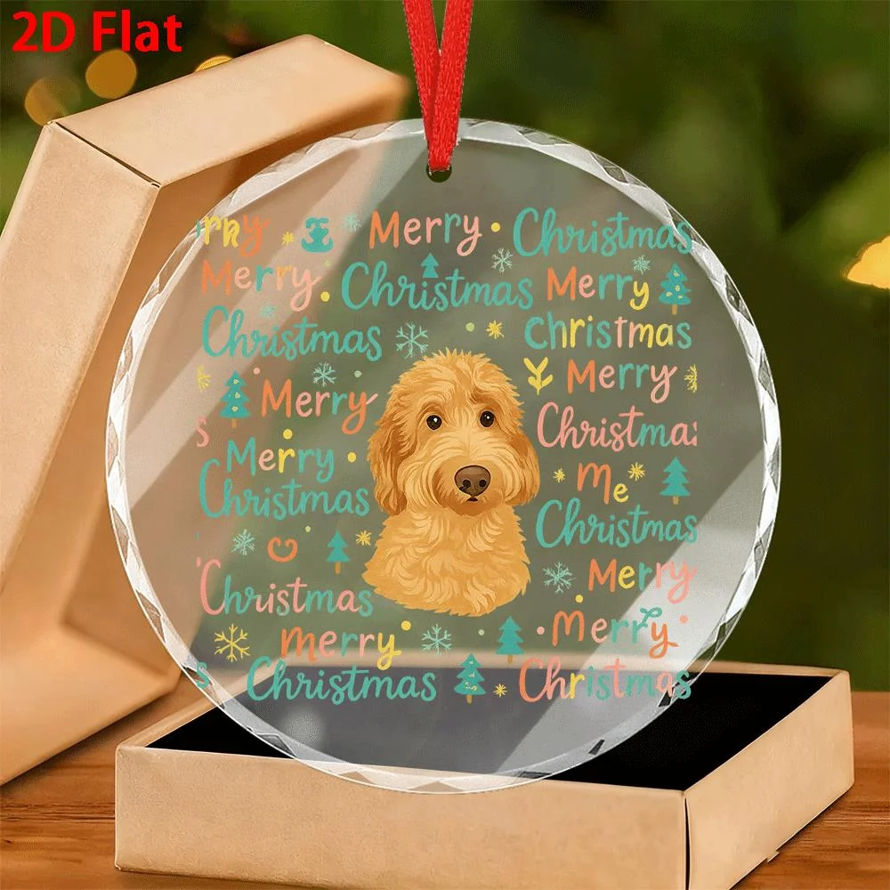 

2D Flat - 1 стеклянный 2D плоский рождественский орнамент | Милый дизайн щенка и праздничные пожелания с Рождеством, круглые, прочные, идеальные