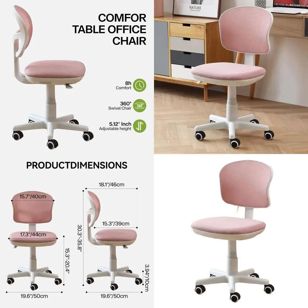 

Ergonomic Swivel Desk Chair with Lumbar Support, Adjustable Height, Ideal for Small Spaces, Home Office, Bedroom, Study, Pink