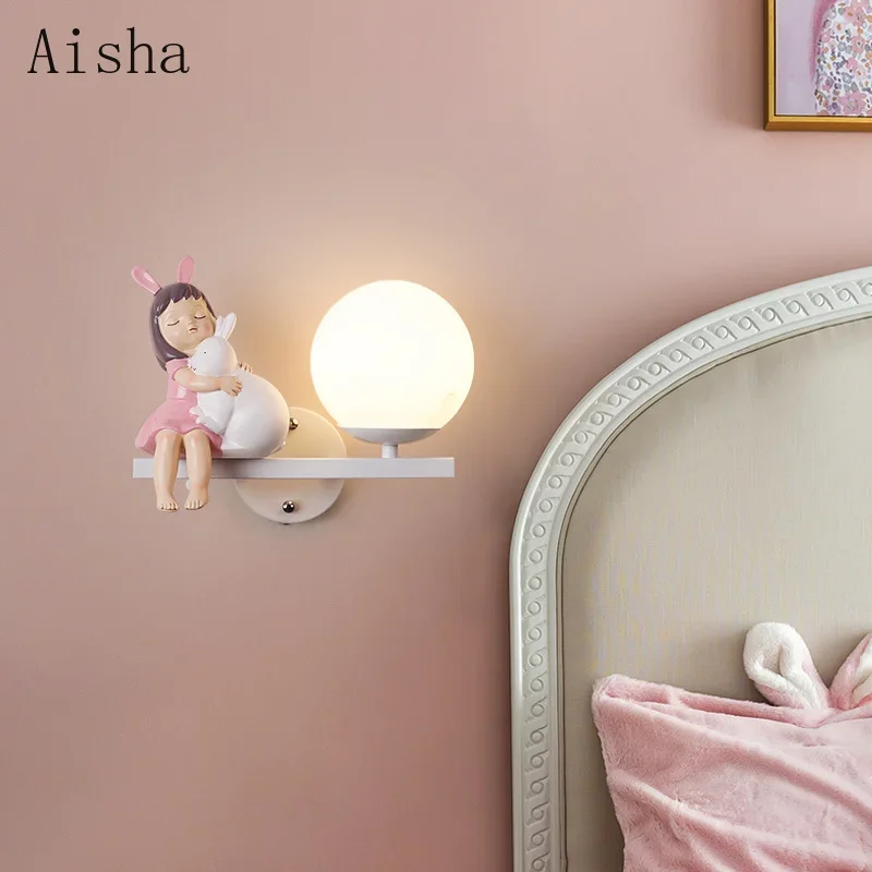 เด็กโคมไฟข้างเตียงเด็กผู้หญิง Wall Art Sconce การ์ตูนสร้างสรรค์ Eye Protection LED ตกแต่งบ้าน Salon Home