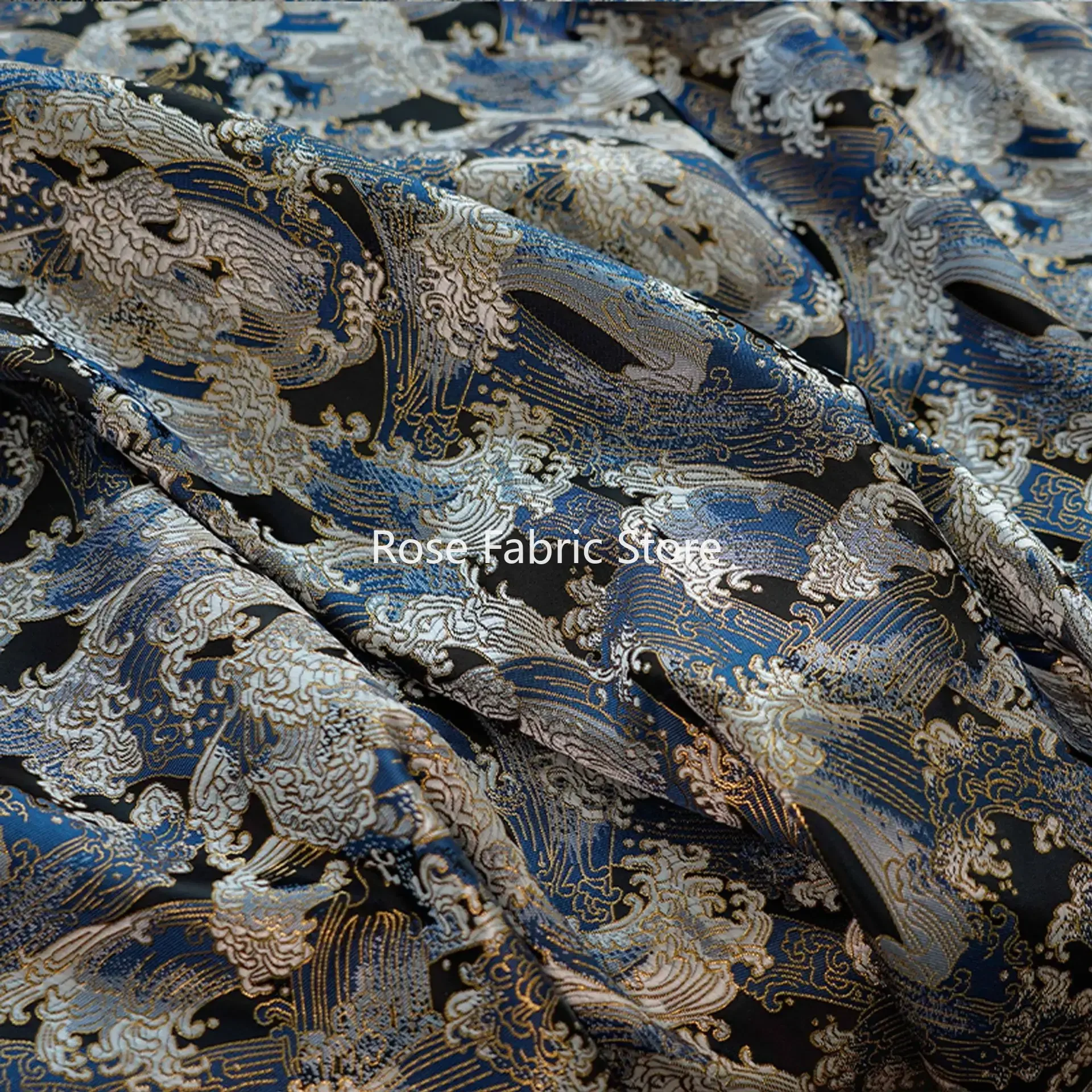 

1-метровая жаккардовая ткань с ретро-волнистым узором в античном стиле, сумка для платья, скатерть, декоративная швейная ткань