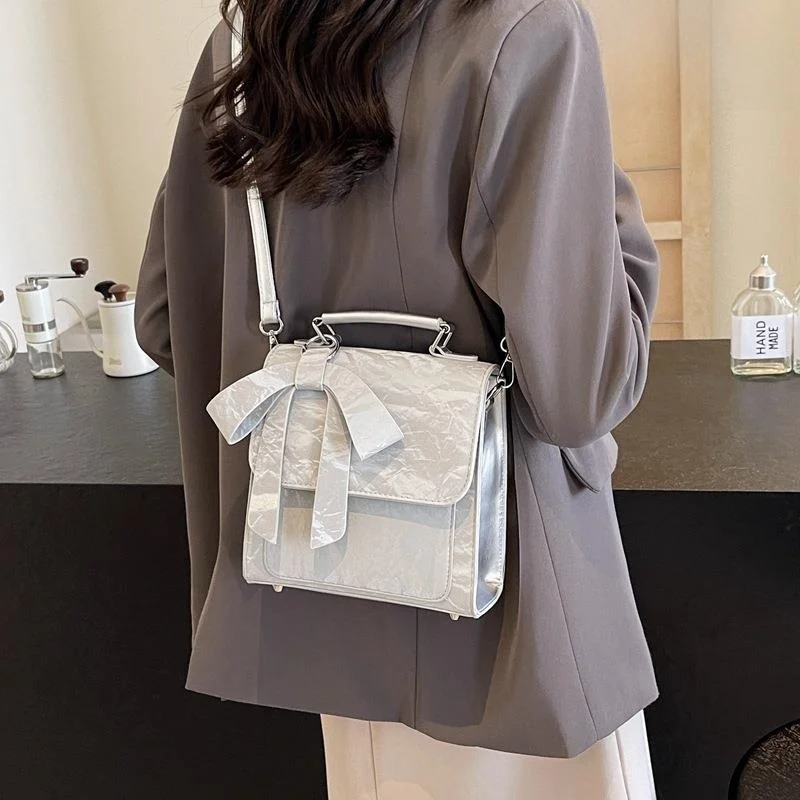 

Faionable Pure Color Bapa Women's Double oulder Bag 2026 New Sle Summer Handbag Bookbag Soft Handle Magnetic Bule