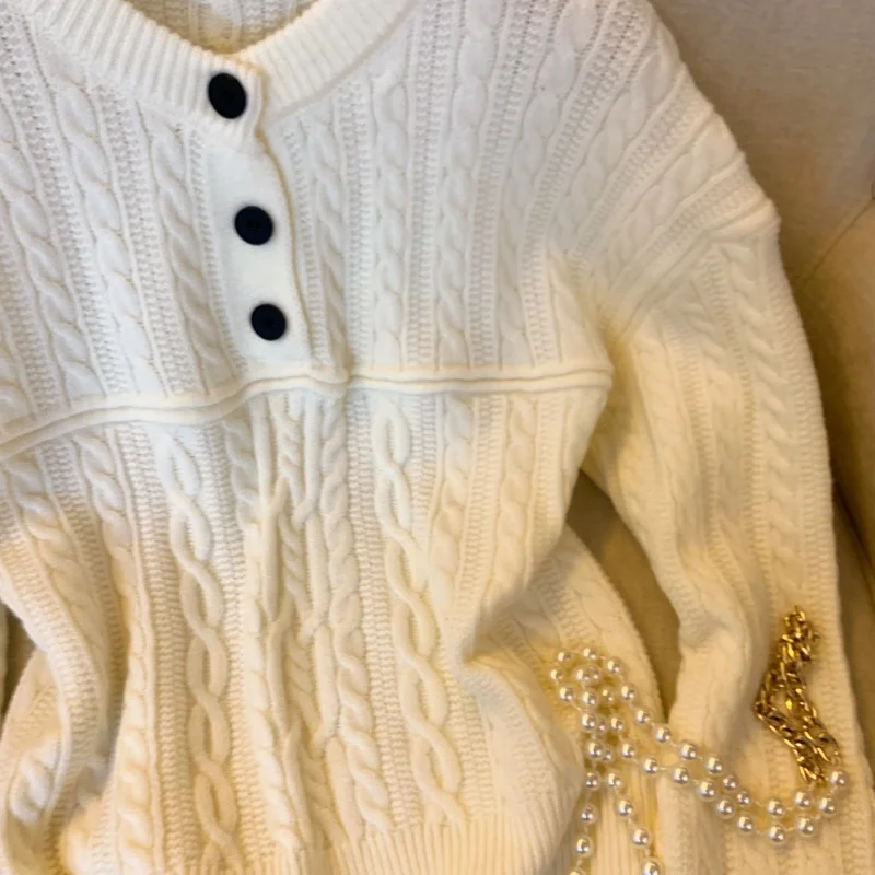 여성용 화이트 O넥 풀오버 스웨터 빈티지 점퍼 니트 긴 소매 캐시미어 스웨터 여성 겨울 가을 2000년대 의류 2025