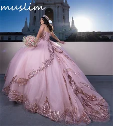 Sparkly Pink Quinceanera Dress With Sequin Elegant Debutante Vestidos De Xv 15 Años Ball Gown Fifteen Birthday Party Customized