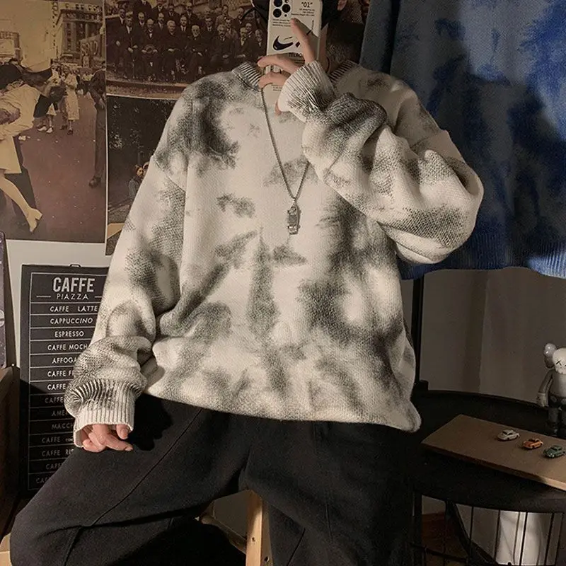 Pullover Männer Pullover Tie Dye Herbst Winter Lose Grundlegende Harajuku Japanischen Neue Ins Trendy Korean Stricken Alle-spiel Studenten warme