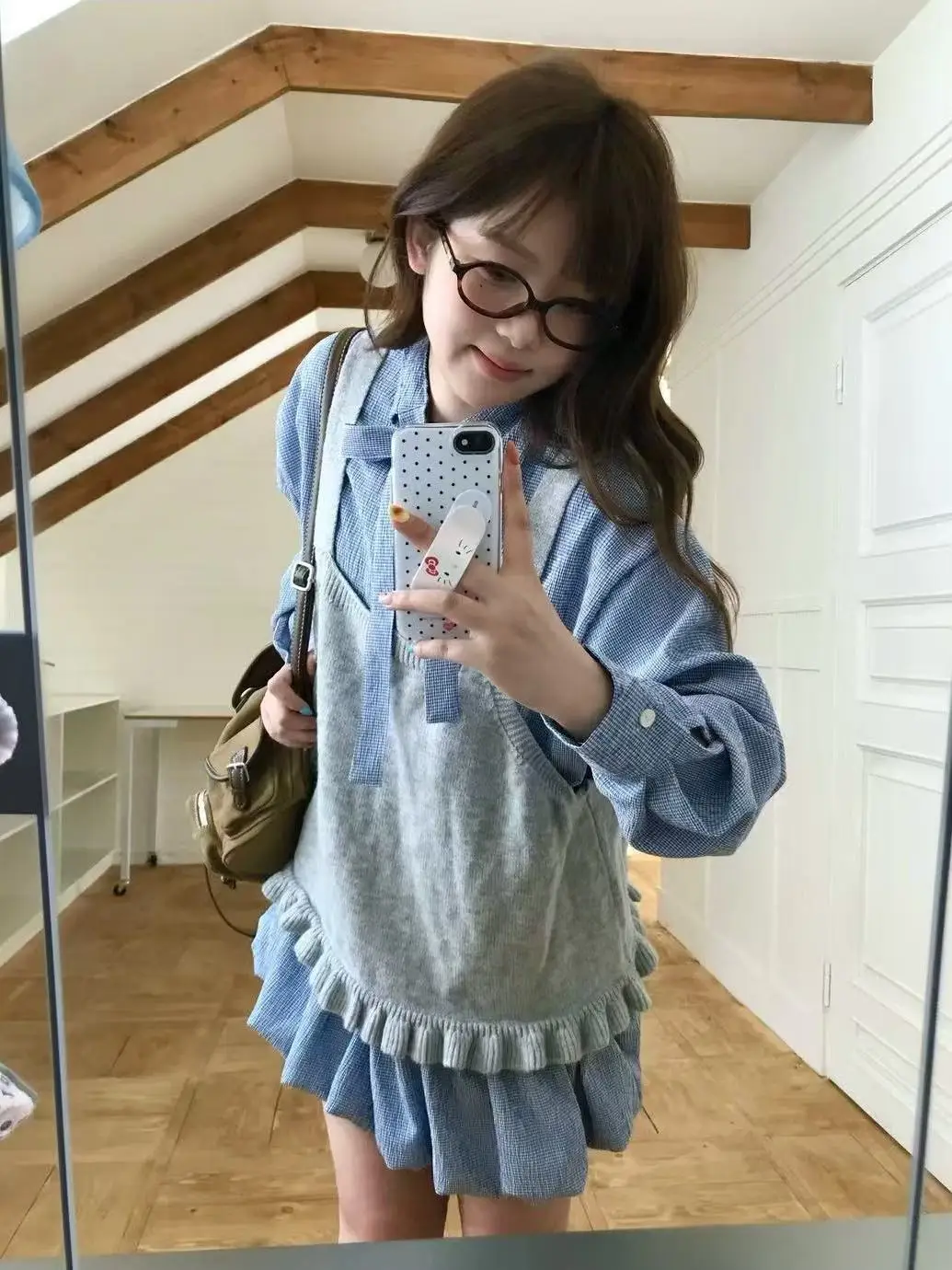 

Japan Retro Plaid Bow Tie Shirt Skirt Slim Flower Bud Skirt Women'S Vest Sweet Suit Autumn