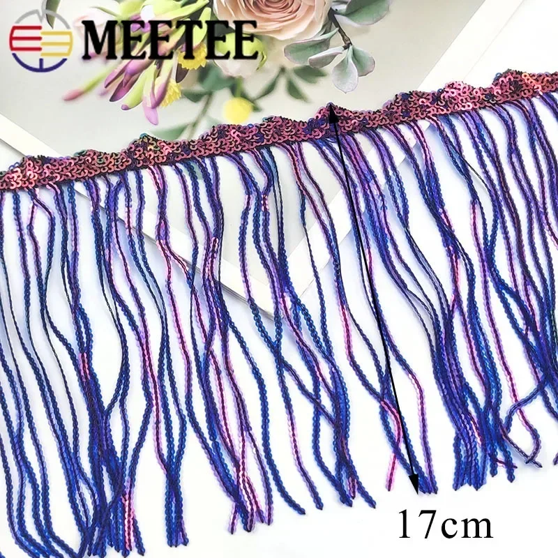 1-10Yards 17cm Sequins Tassel Fringe Latin Dress Lace Trims Fabric Wedding Cothes Ribbons DIY Party Sewing Accessories